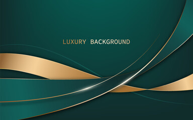 Luxurious design with a rich emerald green background and elegant golden wavy accents. Vector illustration