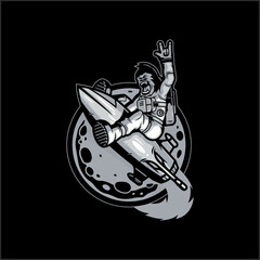 Hand drawn vector illustration of cute ape astronauts