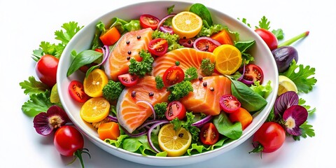 Fresh Salmon Salad Bowl - Top View, Delicious Dish