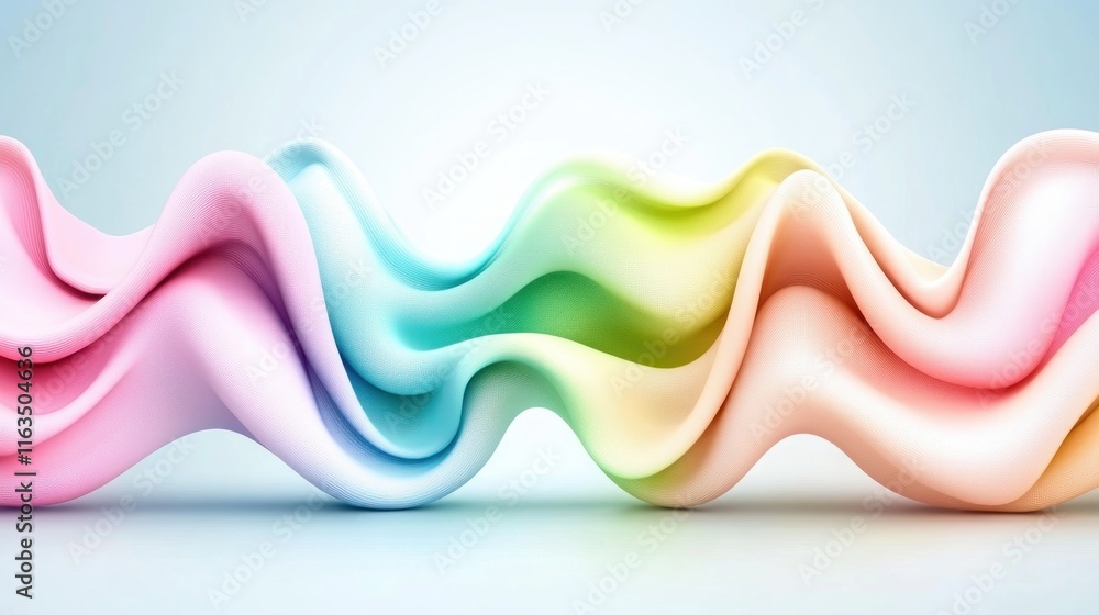 Poster Abstract Pastel Rainbow Waves Smooth 3D Fluid Swirls Colorful Gradient Background Design