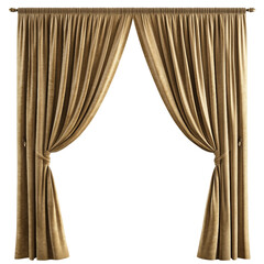The curtains are brown and have a gold trim.