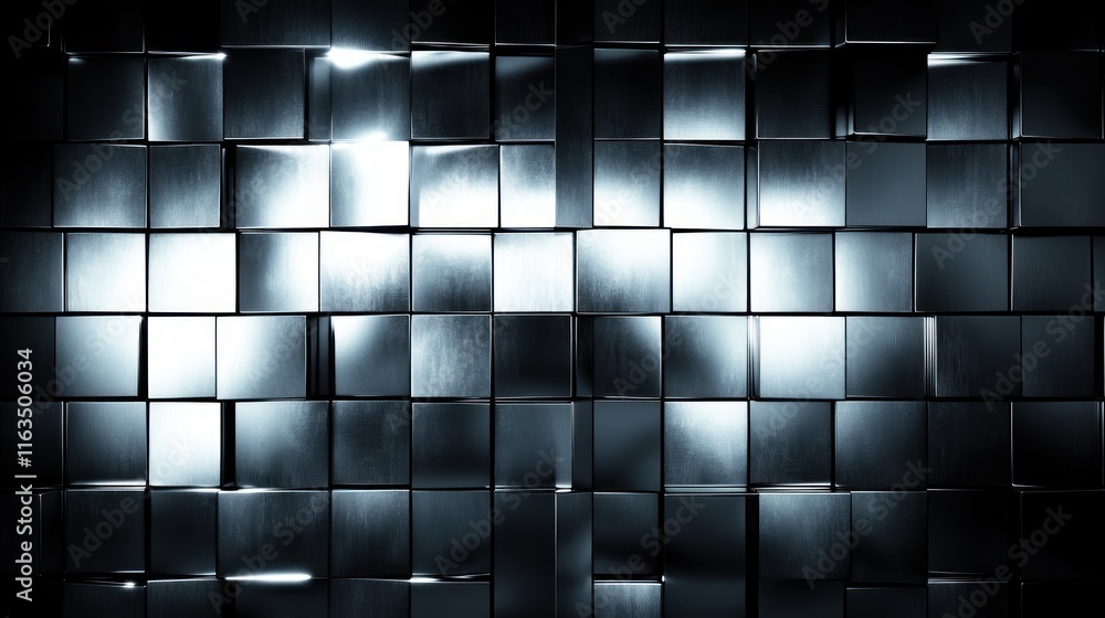 Poster abstract metallic cube background dark grey steel blocks texture
