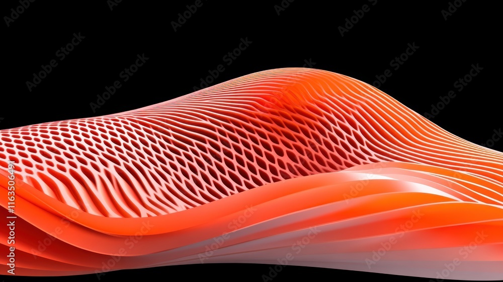 Poster Abstract Orange 3D Render Wave Pattern Geometric Design Modern Texture Background