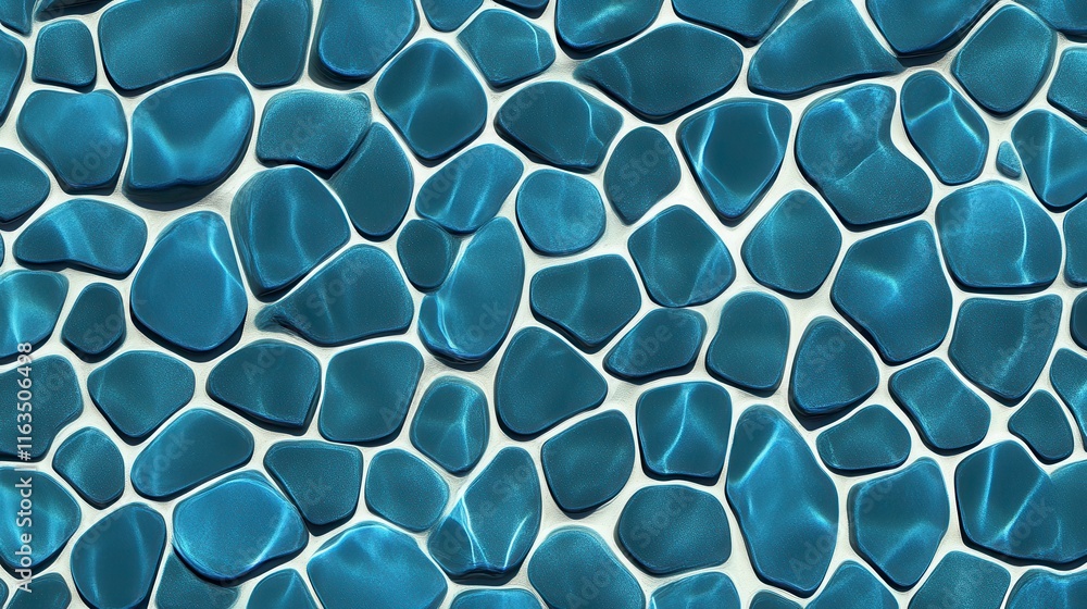 Poster a vivid close-up of smooth blue pebbles creating an appealing abstract texture with natural reflecti