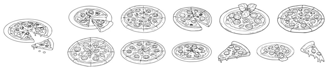 Italian dish sketches of pizza