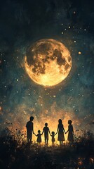 Fototapeta premium Unity Across Generations, Generations in Harmony Under a Full Moon