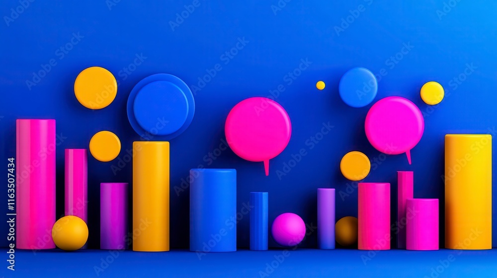 Poster colorful abstract composition of geometric shapes creating a vibrant and playful environment with sp