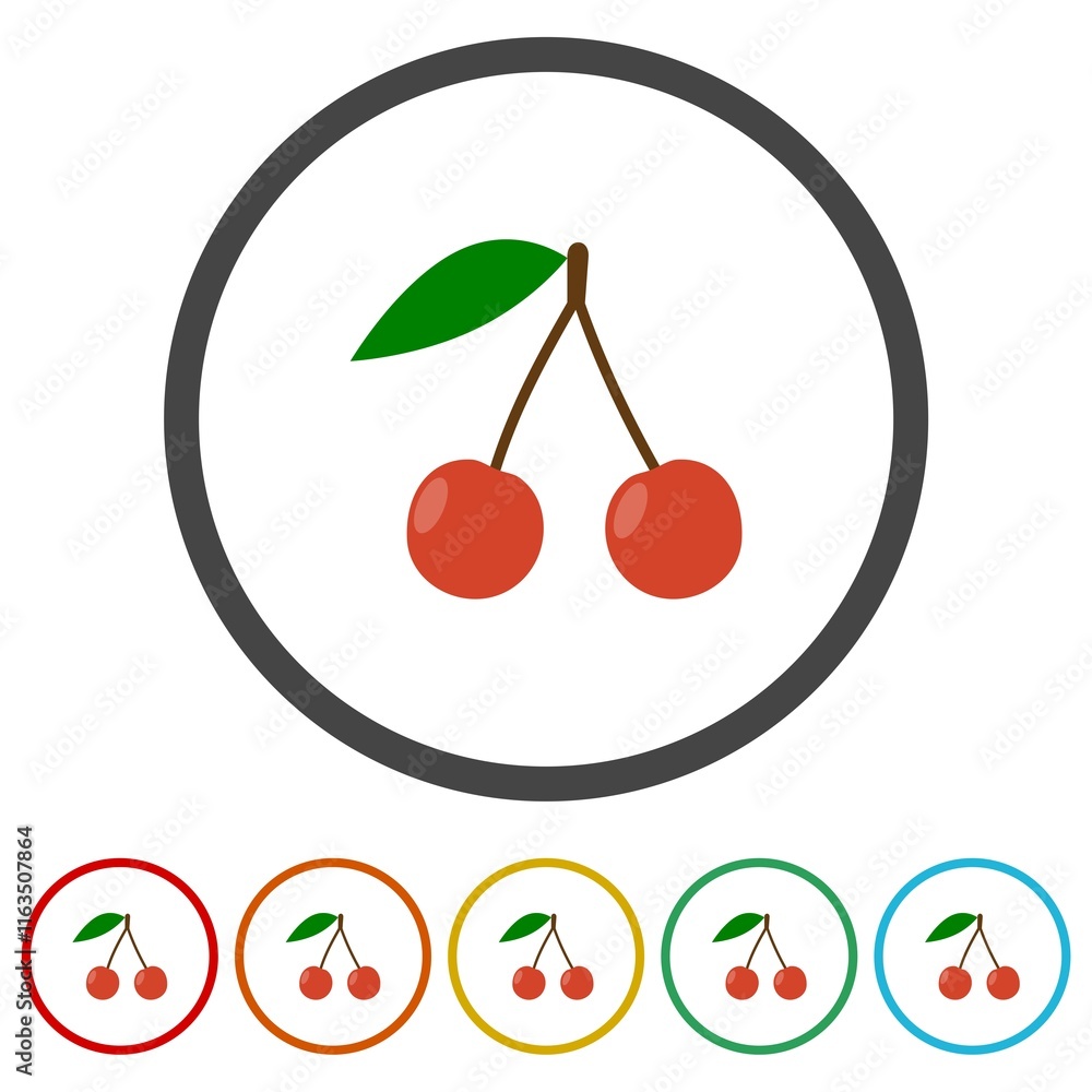 Poster red cherry icon. set icons in color circle buttons