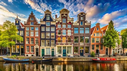 Fototapeta premium Amsterdam Canal House Facade, Decorated Gable, Netherlands - Lijnbaansgracht Architecture