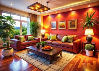 Fototapeta premium Interior Design AI, Home Decor, Bright Colors, Stylish Living Space