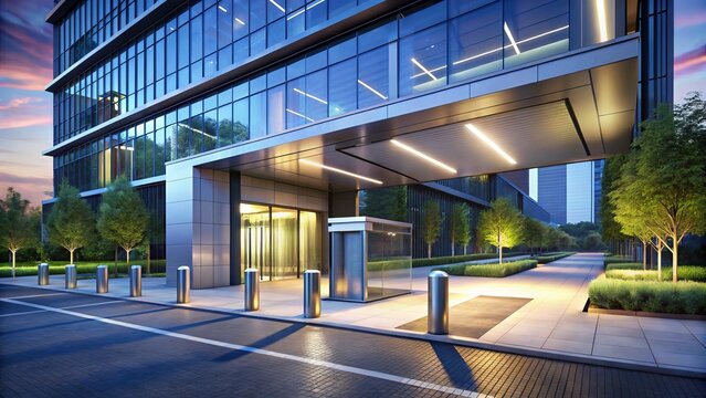 Automated Vehicle Barrier Control System Access Gate in Modern Building Entrance