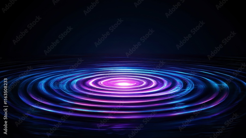 Poster a mesmerizing display of concentric ripples in vibrant purple and blue tones against a dark backgrou