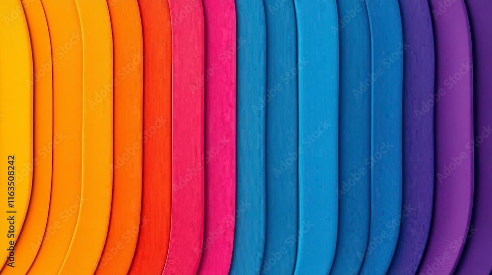Poster vibrant and colorful gradient of curved paper sheets forming a harmonious rainbow-like spectrum back