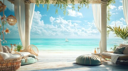 Obraz premium Tropical Beachfront Oasis: Relaxing Gazebo with Ocean View
