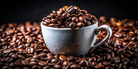Fototapeta premium Coffee Beans in White Cup, Clean Black & White Still Life Photography