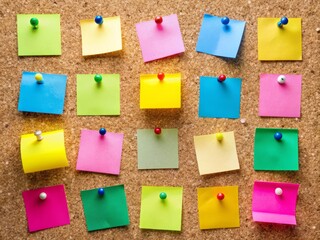 Corkboard with scattered notes and pushpins, organized using the rule of thirds.