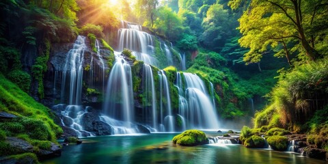 Obraz premium Majestic Forest Waterfall, Stunning Landscape