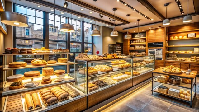Delicious Pastry in Modern Bakery Display Case - Architectural Photography