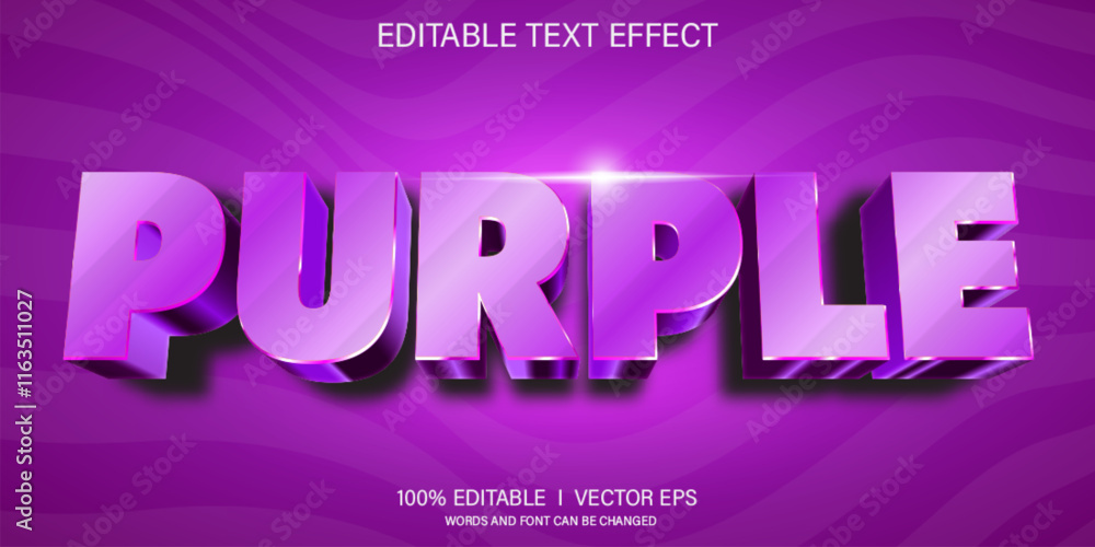 Poster purple 3d vector text effect with modern style design