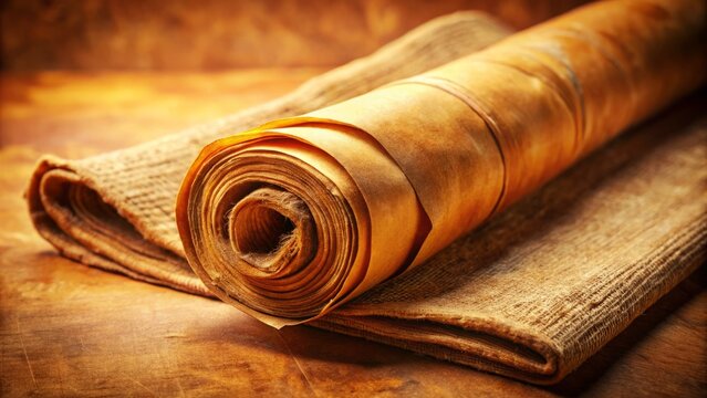 Elegant Papirus Scroll with Copy Space on Right, Vintage Texture