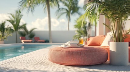 Obraz premium Relaxing Poolside Getaway: Tropical Oasis with Sun-Kissed Vibes