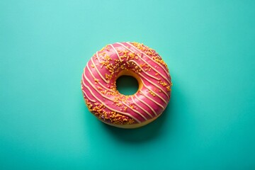 Pastel donut-patterned drone shot, top view.