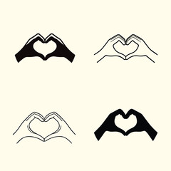 two hands making heart shape valentine concept vector set design illustration