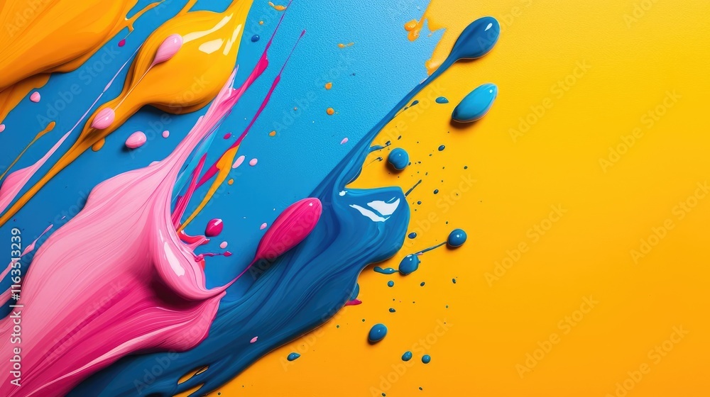 Aufkleber splatter abstract background concept. vibrant paint splashes in various colors on a bright backgroun