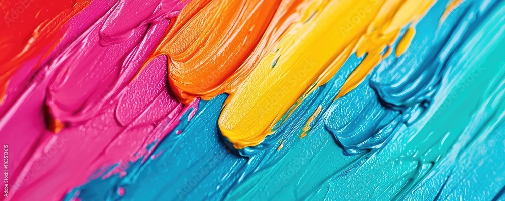 Poster Splatter abstract background concept. Vibrant abstract paint strokes in pink, yellow, and blue creating a dynamic visual effect.