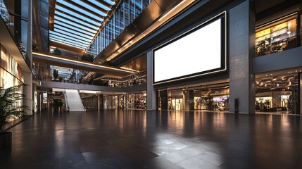 Modern Shopping Mall Interior Design: A Luxurious Retail Space with Blank Billboard