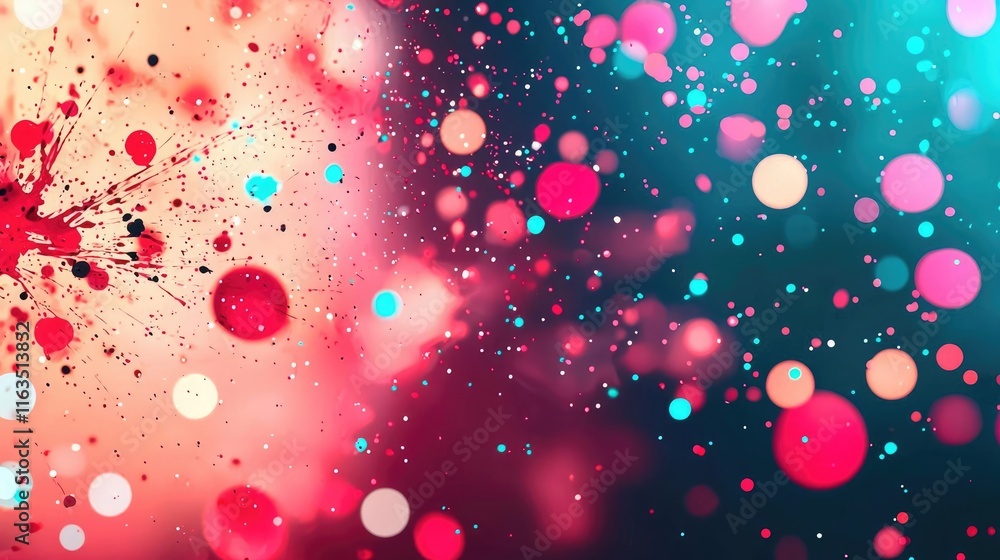 Poster Splatter abstract background concept. A vibrant splash of colorful paint dots creating a mesmerizing abstract visual display.