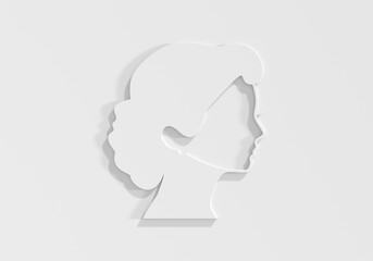 Young woman face side view icon. Elegant silhouette of a female head. Avatar profile sign. 3D render