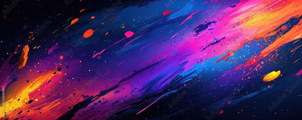 Poster Splatter abstract background concept. Vibrant abstract art showing dynamic colors and energetic brush strokes.