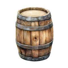 Fototapeta premium Artistic Watercolor Illustration of a Rustic Wooden Barrel Perfect for Use in Beverage-Related Designs or Environmental Themes Transparent background