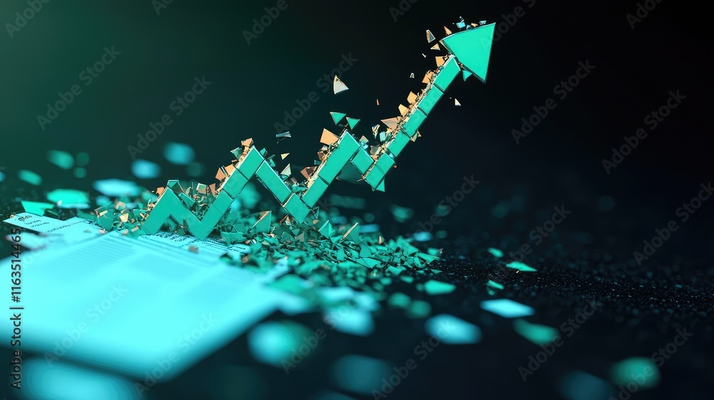 Poster Crash market concept. Dynamic growth graph with abstract shapes illustrating progress and upward trends.