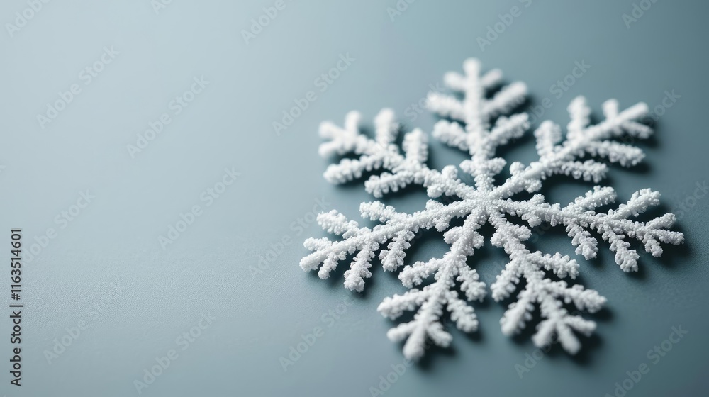Aufkleber Snowflake abstract background idea. A delicate snowflake resting on a smooth surface, showcasing intricate winter patterns.