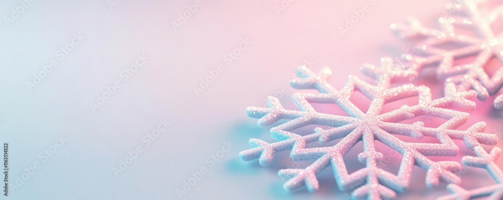 Poster Snowflake abstract background idea. A delicate snowflake pattern with soft pastel colors, evoking winter's serene beauty.
