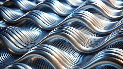 Silver Wavy Metal Surface Close-Up, Abstract Texture, High Definition