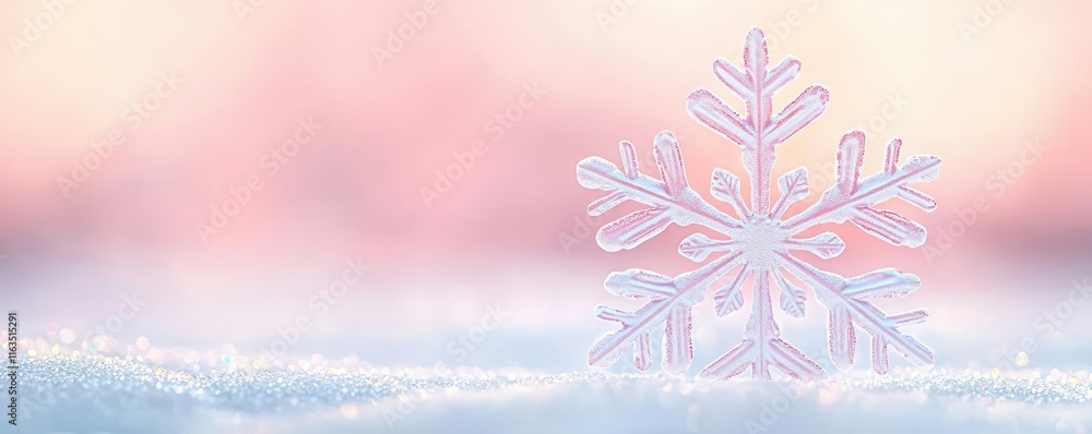 Poster Snowflake abstract background idea. A delicate snowflake glistens in soft light, embodying winter's serene beauty.