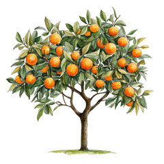 Beautiful Watercolor Illustration of an Orange Tree Against a White Background Ideal for Home Decor and Botanical Prints Transparent background