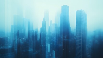 Fototapeta premium Futuristic Cityscape Shrouded In Blue Mist