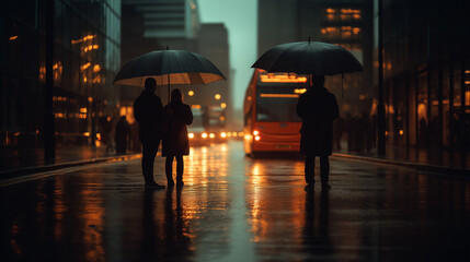 Obraz premium People with umbrellas in the rain.