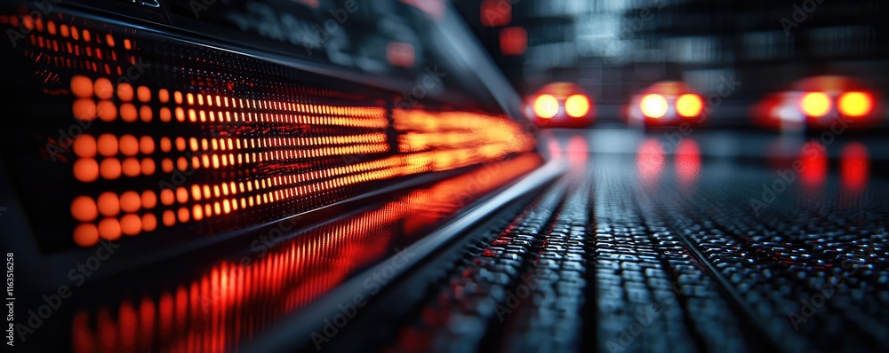 Poster crash market concept. futuristic digital lights illuminating a textured surface in a dark environmen