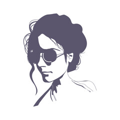 Silhouette of a female head. Beauty and fashion. Elegant silhouette of a woman wearing sunglasses