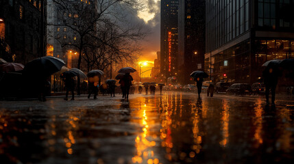 People with umbrellas in the rain.