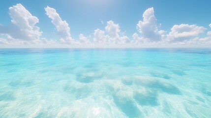 Obraz premium Serene Ocean Scene Under Blue Sky With Fluffy Clouds