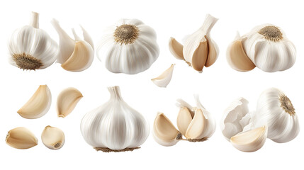 Fototapeta premium Garlic Bulbs and Cloves Isolated on Transparent Background png