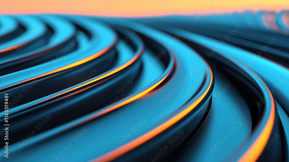 Poster brushed abstract background concept. close-up view of smooth, curved metallic lines reflecting vibra
