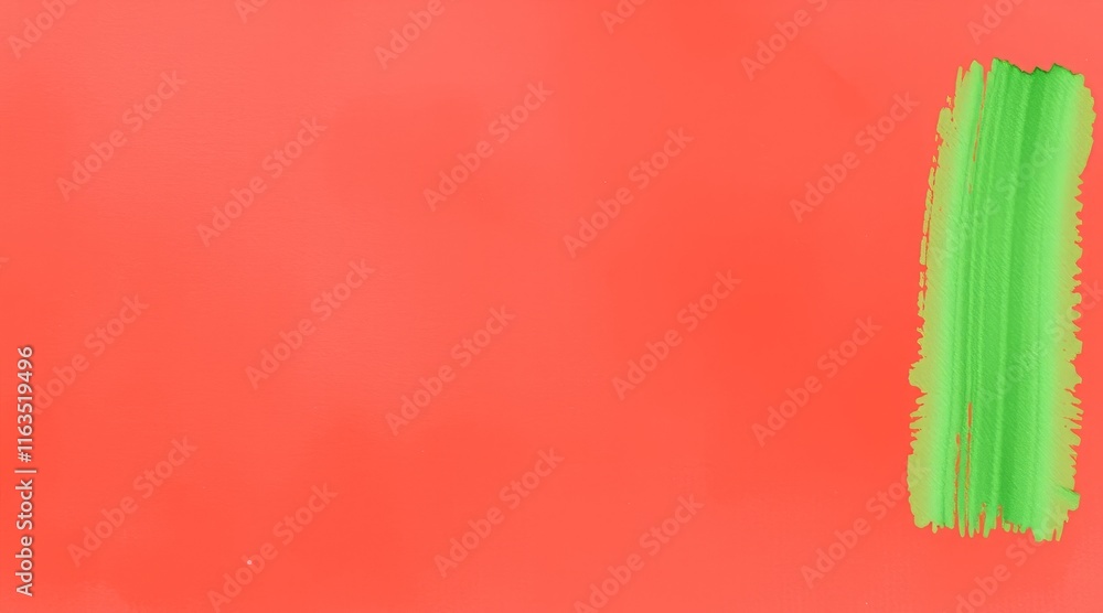 Poster orange canvas with a vertical green brushstroke on the right in abstract style