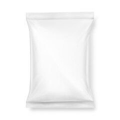 Clear pillow bag mockup isolated on white background. Realistic vector illustration. Ready to use for your design.  EPS10.